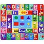 PartyKindom Kids Play Rug Mat Playmat with Non-Slip Design Playtime Collection ABC, Numbers, Shapes and Animals Educational Area Rug for Children Kids