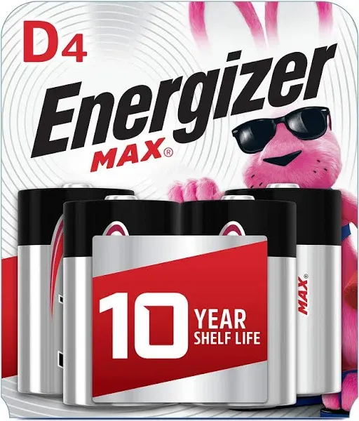 Energizer Max Batteries, Alkaline, D - 4 batteries