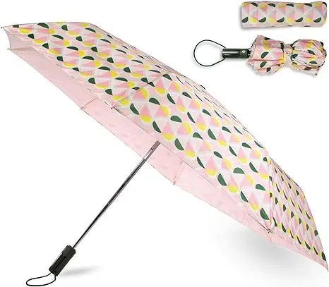 Kate Spade New York Pink/Green Travel Umbrella, Geo Spade