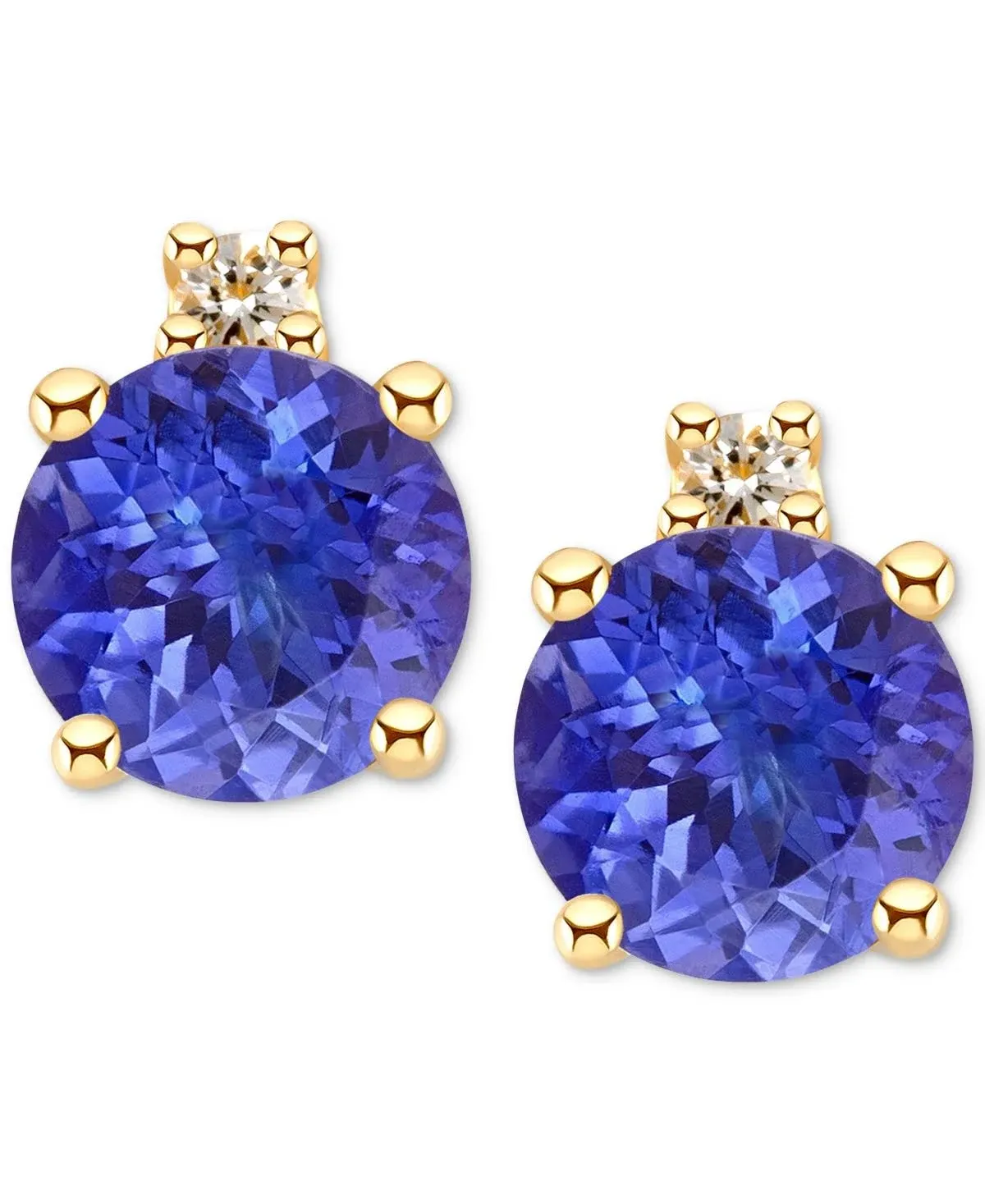 14K Round 0.55 Cttw Tanzanite & Diamond Accent Stud Earrings ,Yellow