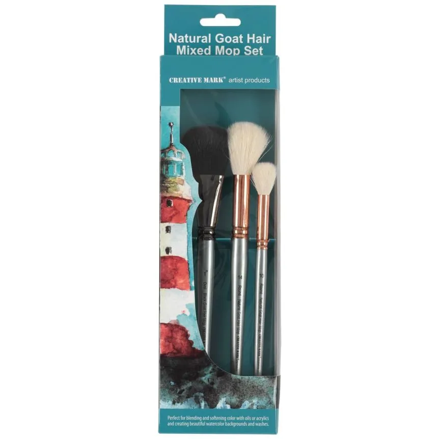 Creative Mark Assorted Natural Goat Hair Mop Brush Set of 3