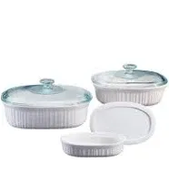 Ceramic Bakeware Set with Lids, Microwave, Dishwasher Safe, 6-Piece French White