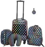 Travelers Club 5 Piece Kids' Luggage Set, Black Polkadot