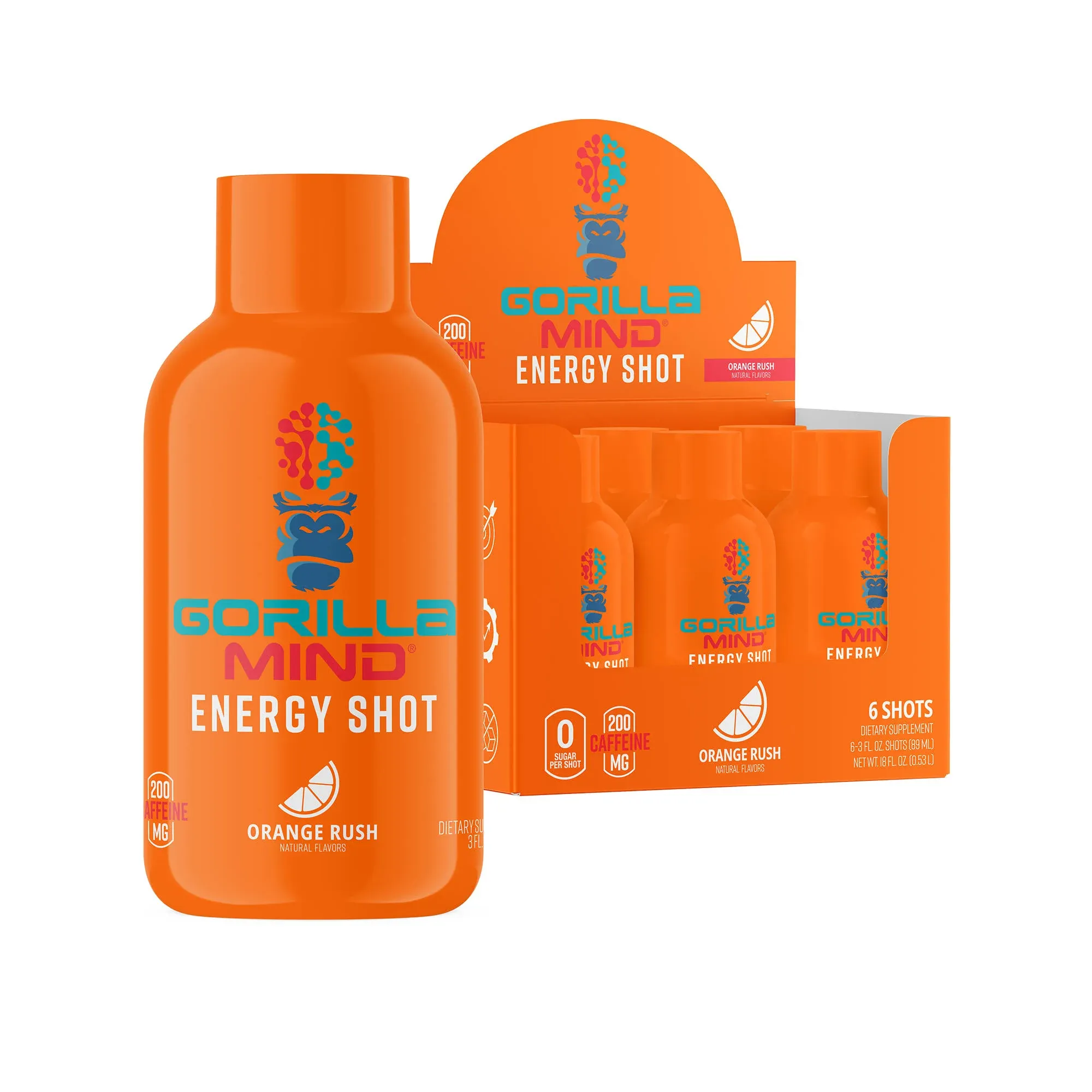 Gorilla Mind Energy Shot 3oz Orange Rush - 6 Bottles