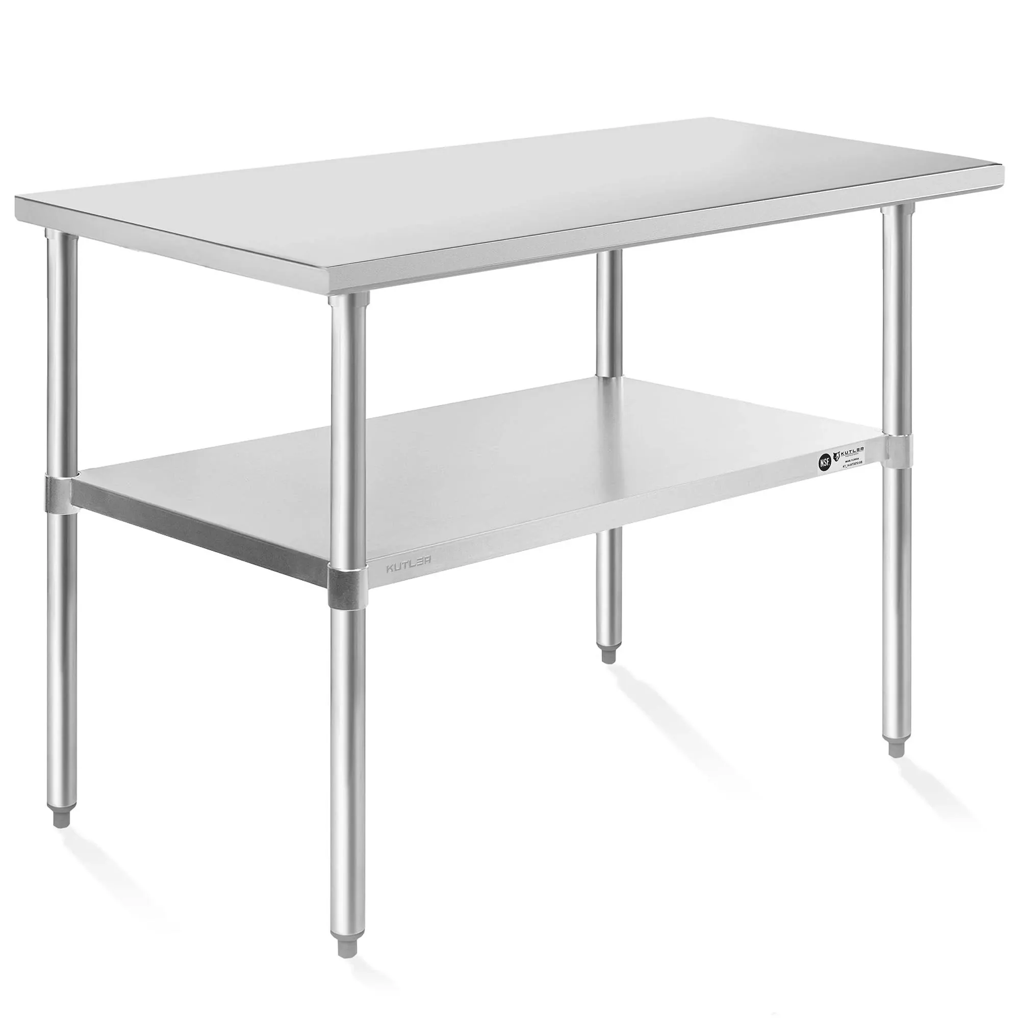 Stainless Steel Table for Prep & Work 48 x 24 Inches, NSF Metal Commercial Heavy Duty Table with Adjustable Under Shelf and Foot for Restaurant, Home and Hotel (24x48in)