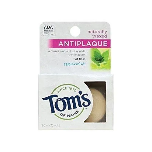 6 Pack - Tom's of Maine Naturally Waxed Anti-Plaque Flat Floss Spearmint 32 Yards