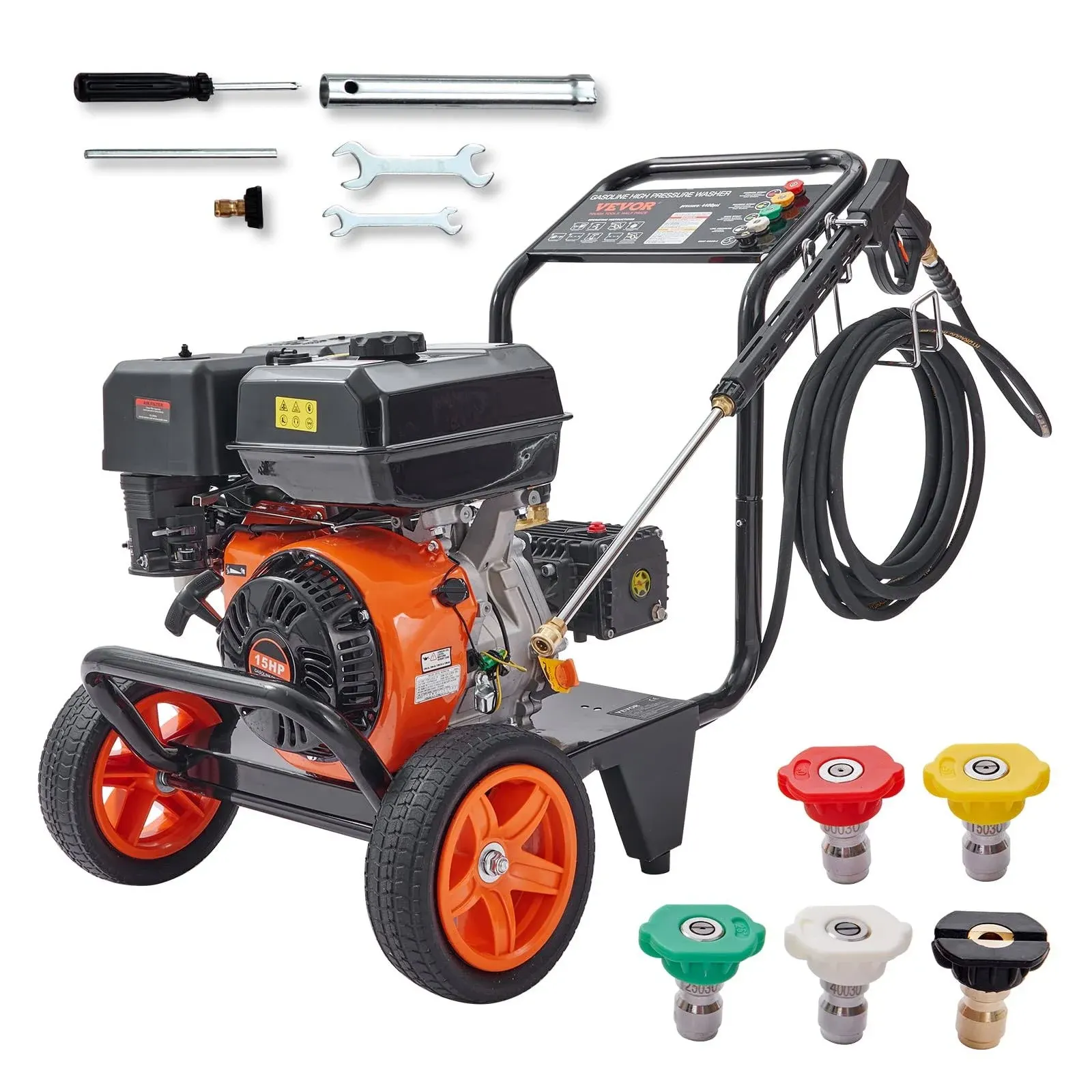 VEVOR Gas Pressure Washer, 4400 PSI 4.0 GPM, Gas Powered Pressure Washer with Copper Pump, Spray Gun and Extension Wand, 5 Quick Connect Nozzles, for Cleaning Cars, Homes, Driveways, Patios