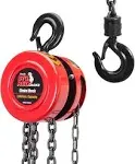 BIG RED TR9010 Hand Chain Hoist, 1 Ton Capacity, 2 Heavy Duty Hooks, Red