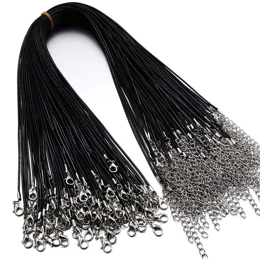 60pcs Waxed Necklace Cord Bulk for Jewelry Making,Necklace Rope String with Clasp for DIY Bracelet Pendant,Black(18 Inches and Thickness 1.5mm), Ps-bl