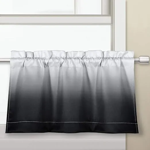 SeeGlee Ombre Blackout Waterproof Curtain Valance for Kitchen Window Above Sink - Small Window Valance for Bathroom Small Windows (Black,30 W x 14