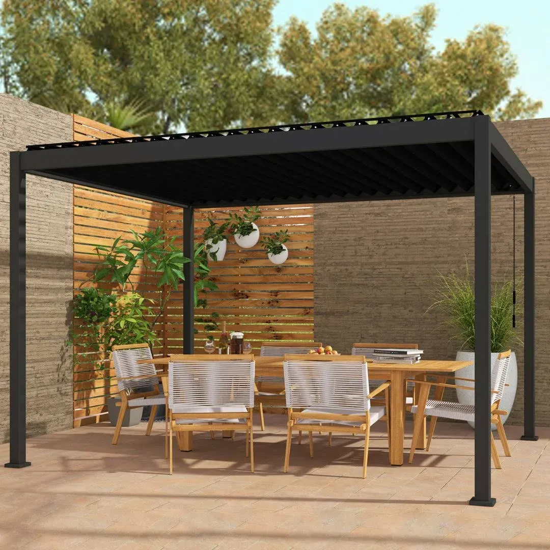 Mirador 80s Louvered Pergola 10' x 20' w/ Adjustable Louvers for Outdoor Roof, Garden, Charcoal, Black