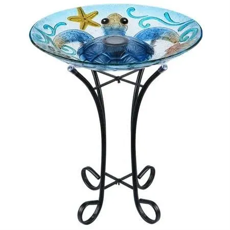 Glass Bird Bath, Bird Baths for Outdoors, Solar Bird Feeder with Metal Stand for