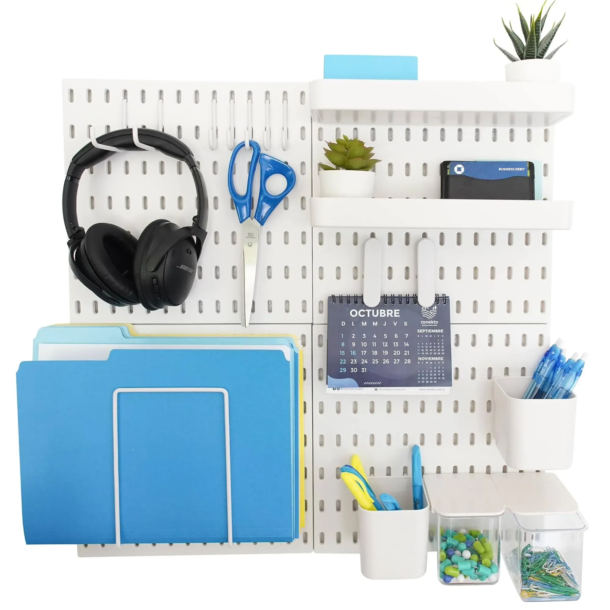 BeyondNovelties Pegboard Wall Organizer, Peg Board Set Containing Pegboard X4 and 16 Accessories, Peg Boards for Walls, Office Wall Organizer, Keys