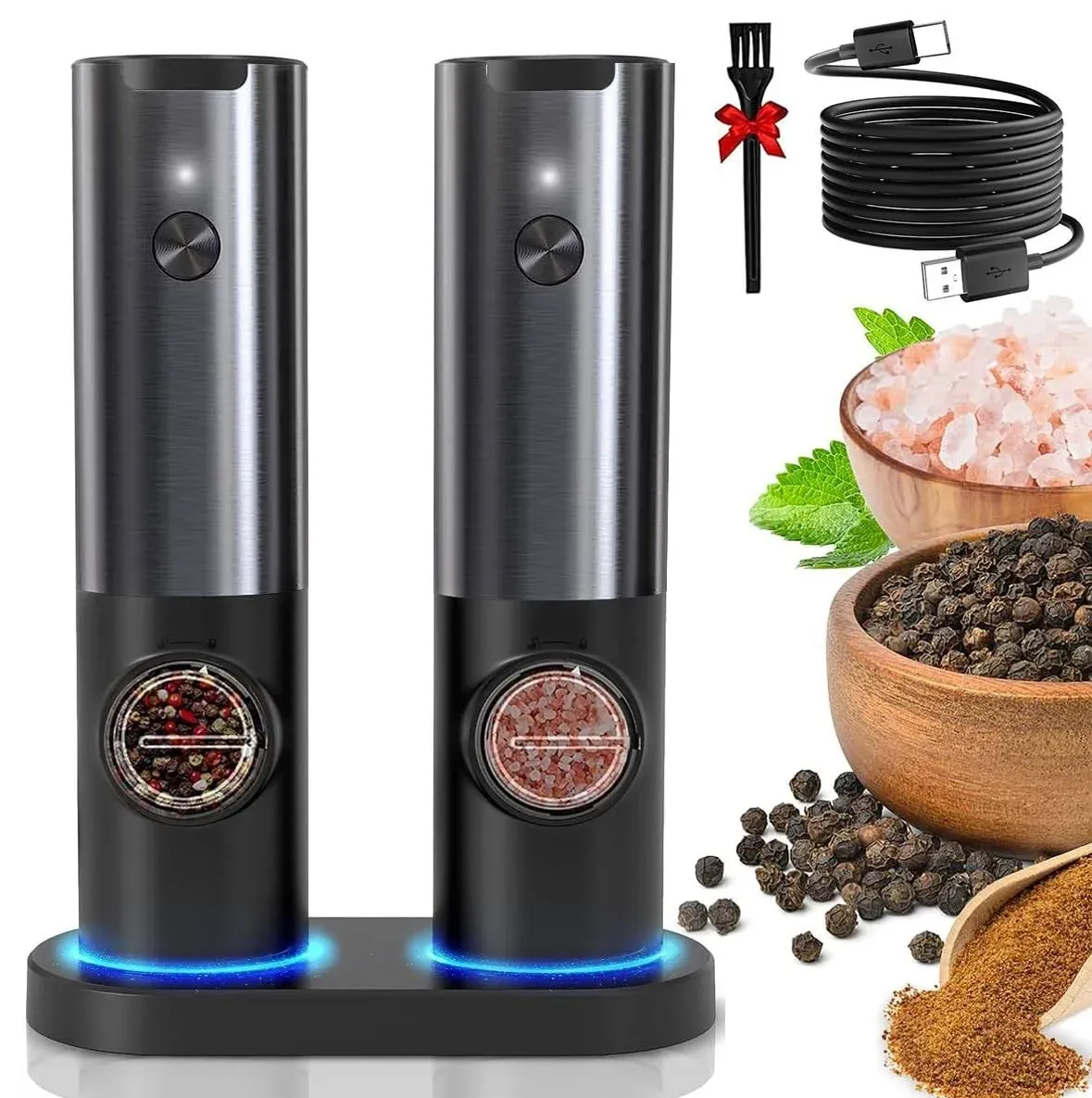 HOMCYTOP Electric Salt and Pepper Grinder Set