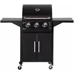 Outsunny Outdoor 3 Burner Gas Grill Portable Barbecue Trolley w/ Wheels, Warming Rack, Shelves, Cabinet, Thermometer, Black