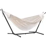 Vivere Combo Tasseled Double Hammock with Stand, White, 9'