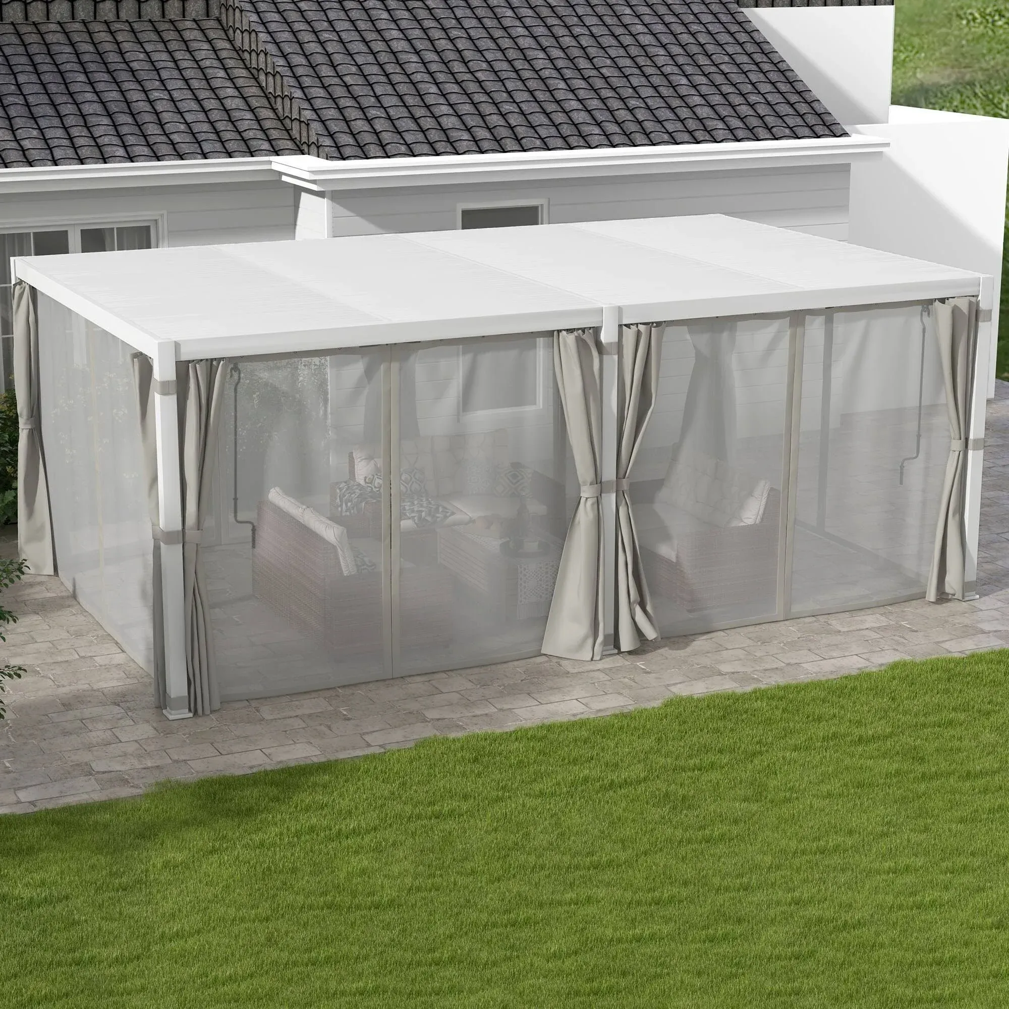 Outsunny 12' x 19' Aluminum Pergola with Adjustable Louvered, Outdoor Pergola with Curtains and Netting