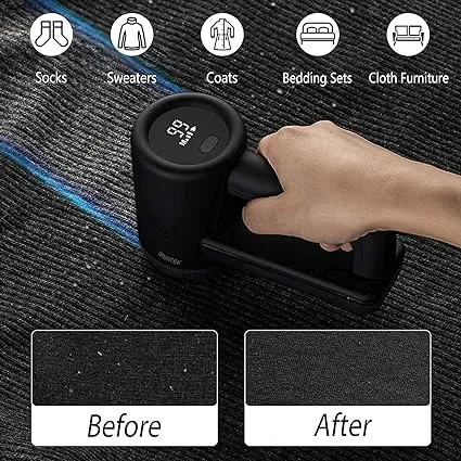 iRUNTEK Rechargeable Fabric Shaver, Electric Commercial Lint Remover with LED Display & Big Trash Box, 3-Speeds for Removing Fuzz and Pill from Clothes, Furniture, Sweater, Couch and Blanket, Black