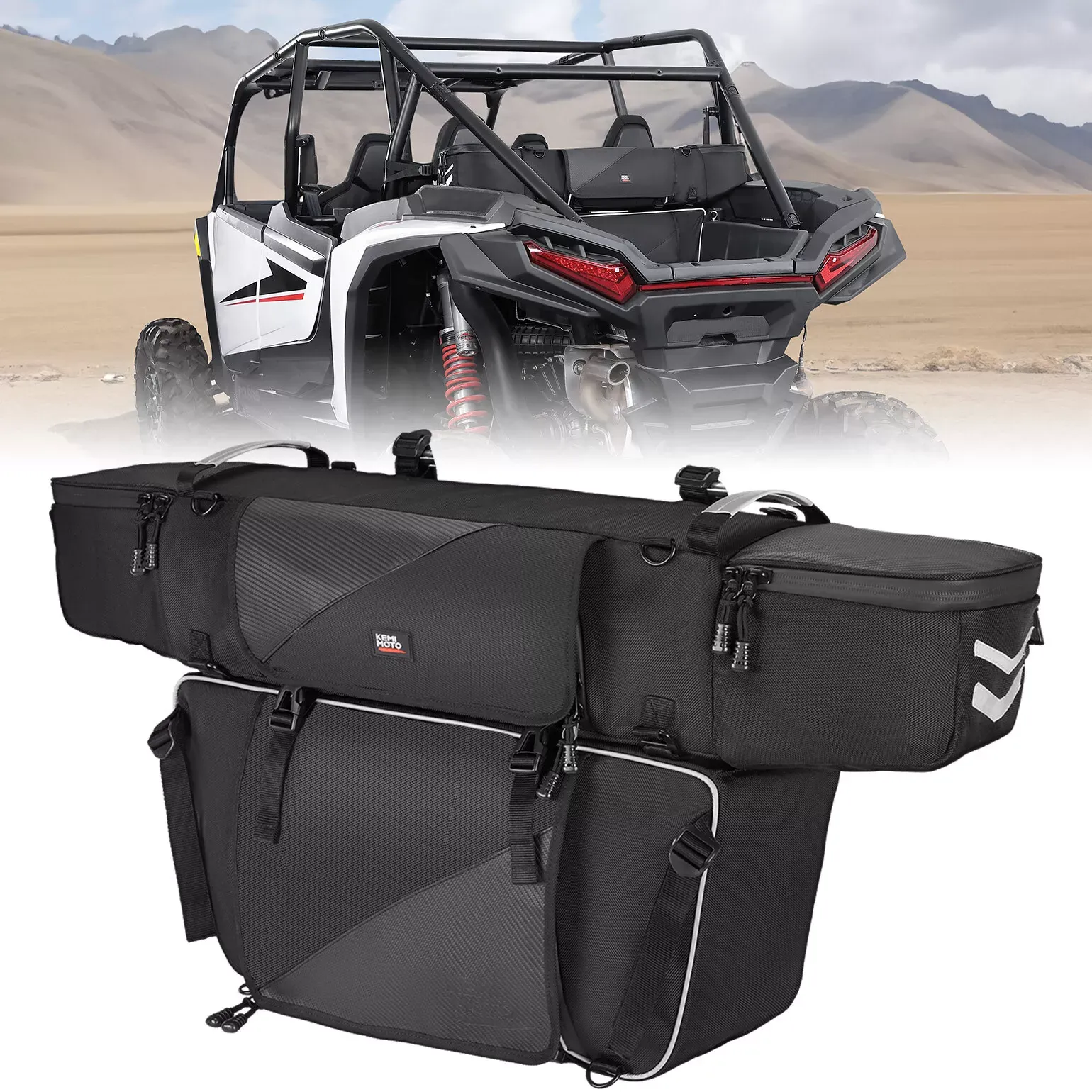 Kemimoto Upgraded 1680D High Rear Cargo Bag w/ Two Pockets | Waterproof Zipper RZR