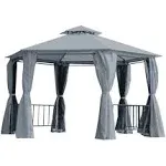 Outsunny 13ft Hexagon Gazebo Outdoor Canopy Shelter with Netting and Shaded Curtains Grey Outsunny Roof Color: Gray