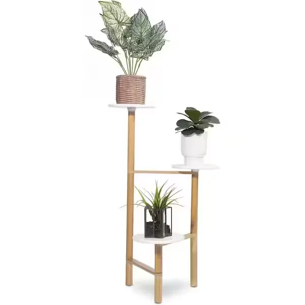 Dyiom 3 Tier Plant Stand Wood Plant Stand Outdoor Tall Wooden Plant Holder Shelf Corner Plant Stand for Plants B09PDPWDNH