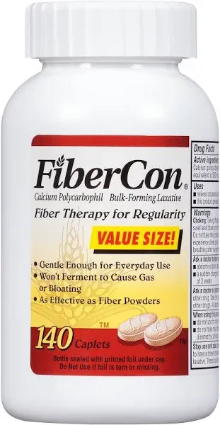 Fibercon Caplets Fiber Therapy for Regularity with Calcium Polycarbophil 140 Ct