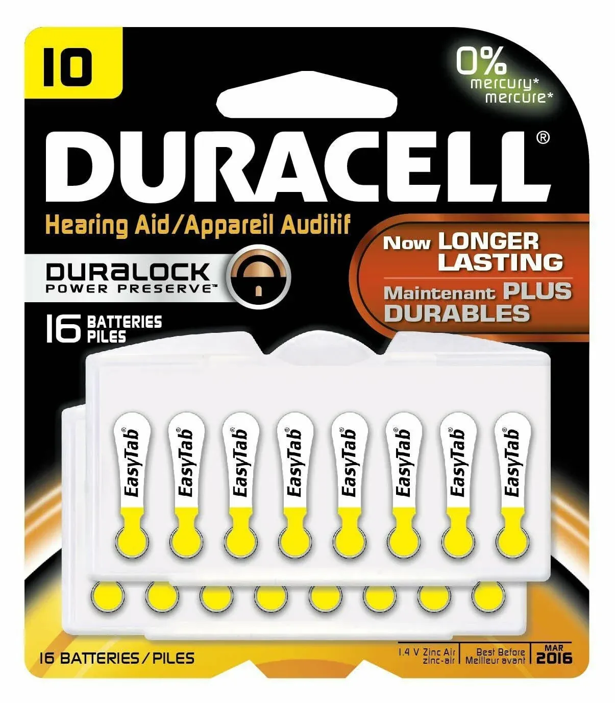 Duracell EasyTab 312 Hearing Aid Batteries, Size 312 - Brown, 16 Pack