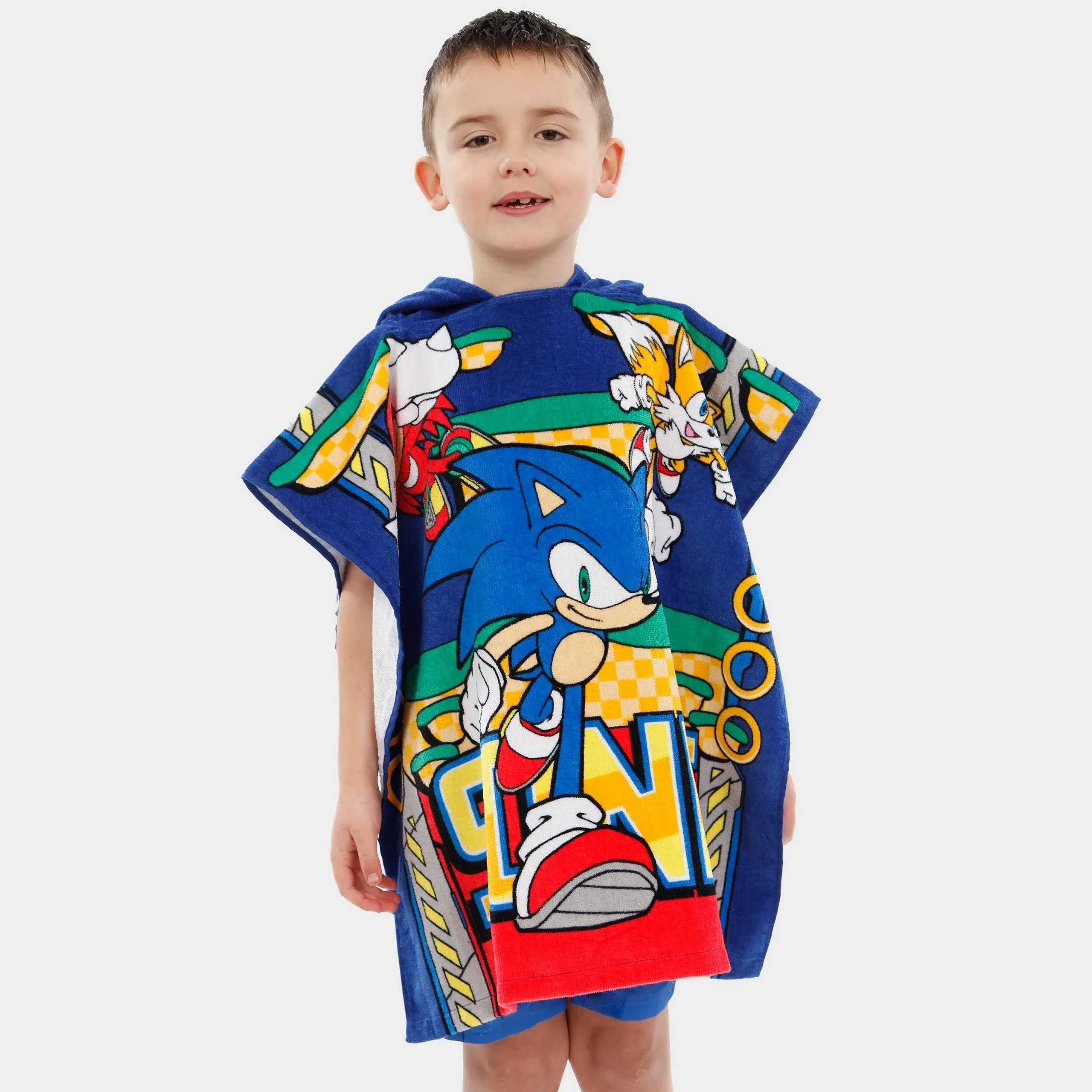 Sonic The Hedgehog Towel Poncho | Boys Beach | Gaming Hooded Blue 