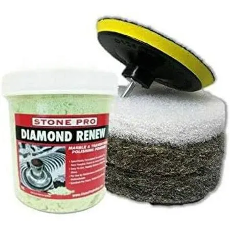 Stone Pro Diamond Renew Polishing Kit - Polishing Marble, Travertine & Limestone | Ready to Use Bundle with Hogs Hair Pads & Pad Driver, 1Lb