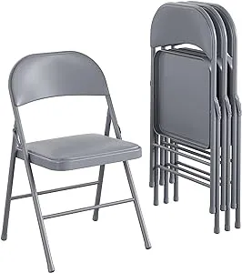 Cosco SmartFold Vinyl Folding Chair, 4-Pack, Grey