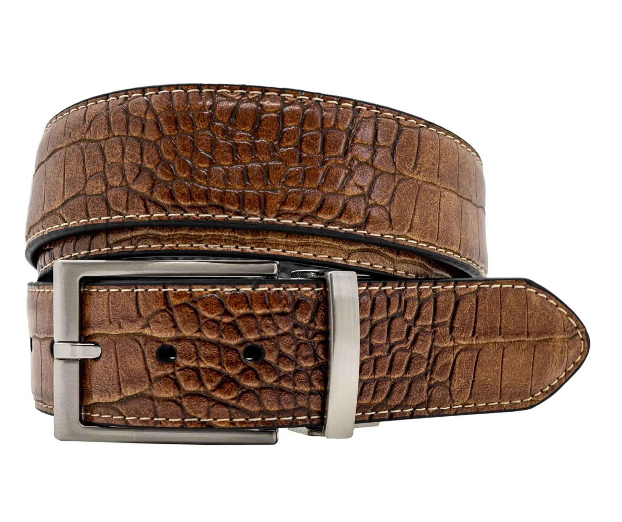 Greg Norman Men's Crocodile Print Reversible Leather Belt