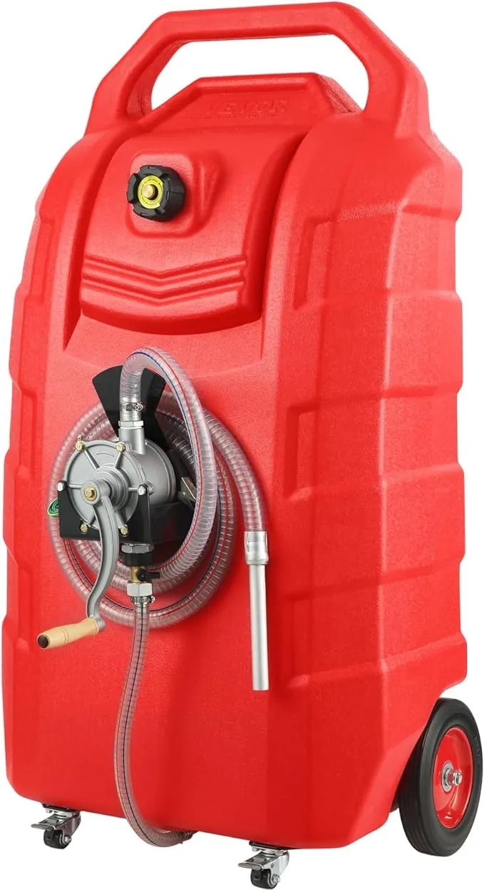 VEVOR Fuel Caddy, 32 Gallon, Portable Fuel Storage Tank On-Wheels, with Manual Transfer Pump, Gasoline Diesel Fuel Container for Cars, Lawn Mowers, ATVs, Boats, More, Red