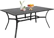 Incbruce Patio Dining Table, 60" x 37" Rectangle Metal Steel Slat Table, with 1.57" Umbrella Hole, for Backyards, Porches, Gardens or Poolside