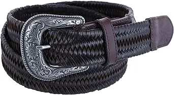 Wrangler Men's Stretch Braided Belt with Western Buckle, 32, Brown