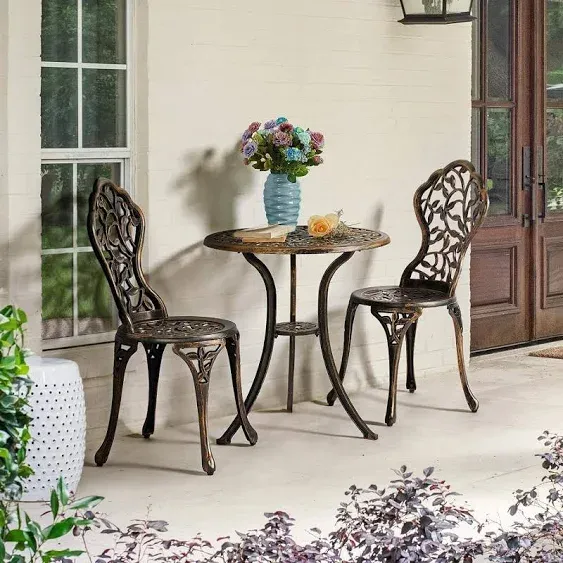 Topeakmart 3-Piece Cast Aluminum Patio Bistro Table Set Outdoor Furniture Bronze