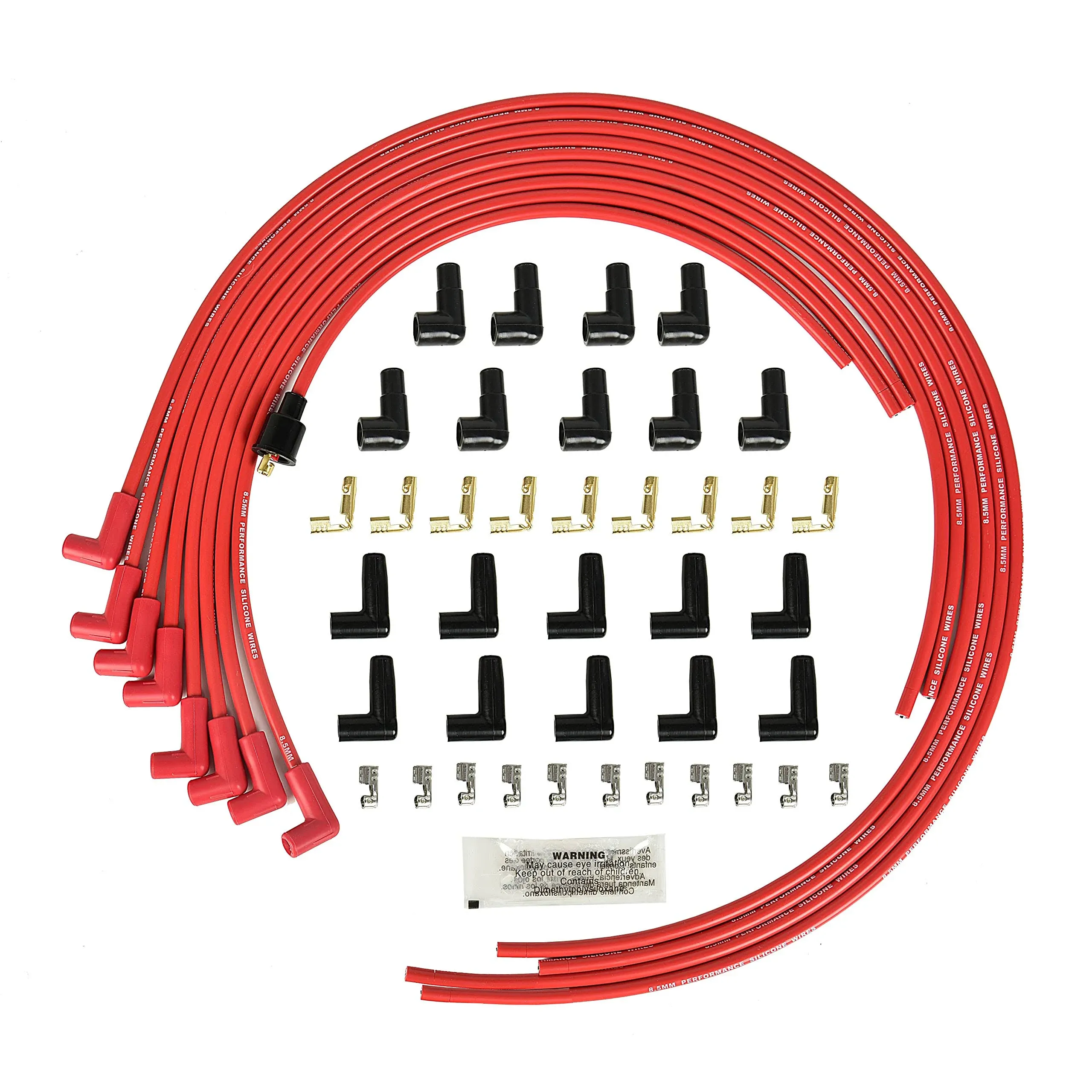 RLP Universal Spark Plug Wire Set 8.5mm with Red Silicone Jacket and 90 Degree Boots replaces Accel 4041