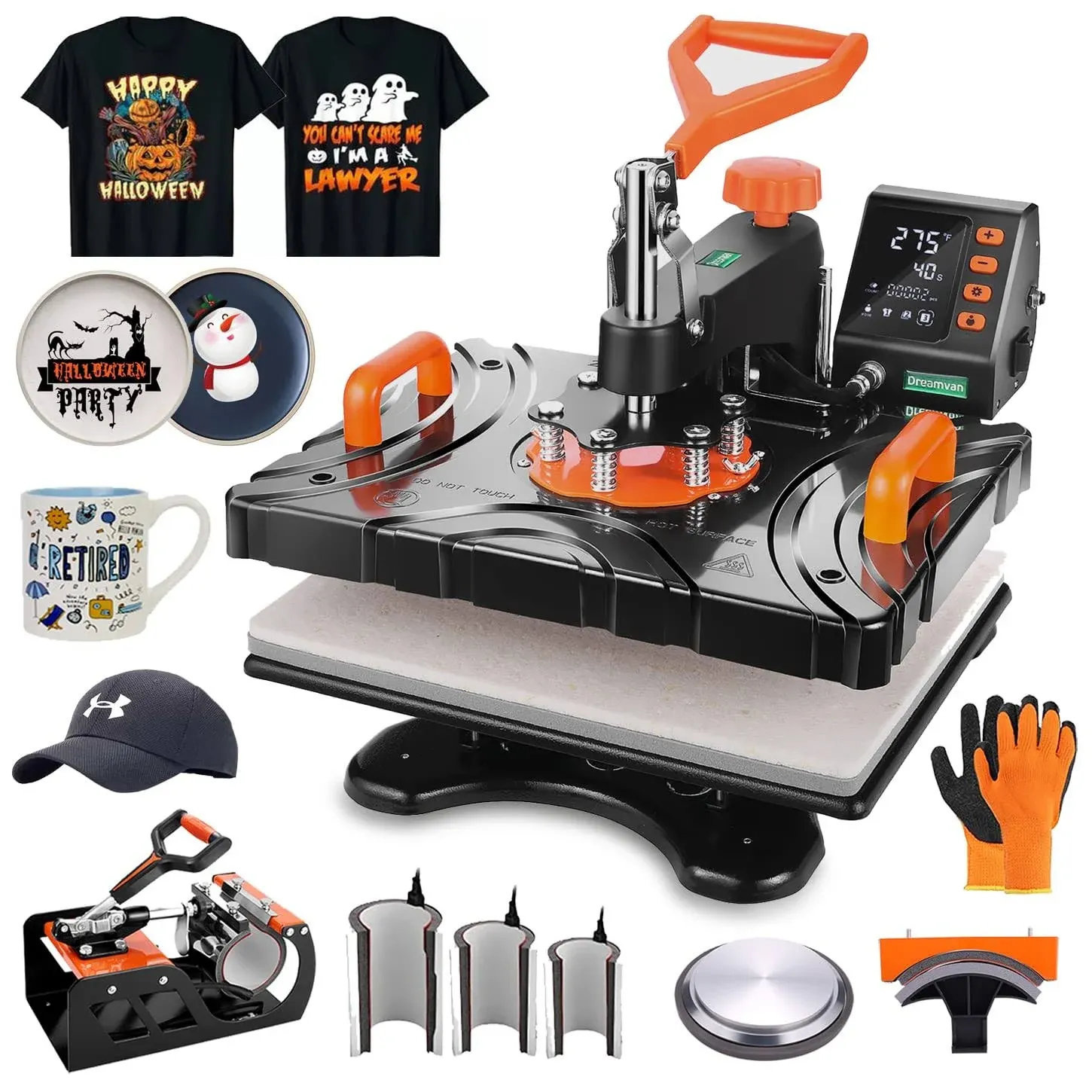 DREAMVAN Upgrade Heat Press Machine 8 in 1, 12" x 15" Swing Away Heat Transfer Machine, Digital Sublimation Heat Press for T Shirts Caps Hats Mugs