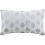 INK+IVY Nadia Embroidered Silver Dot on White 12&#034; x 18&#034; Decorative Pillow