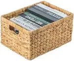 Vintiquewise Natural Woven Water Hyacinth Wicker Rectangular Storage Bin Basket with Handles, Large