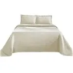 Superior 100% Cotton Basket Weave Bedspread 3 Piece Set, Queen, Ivory