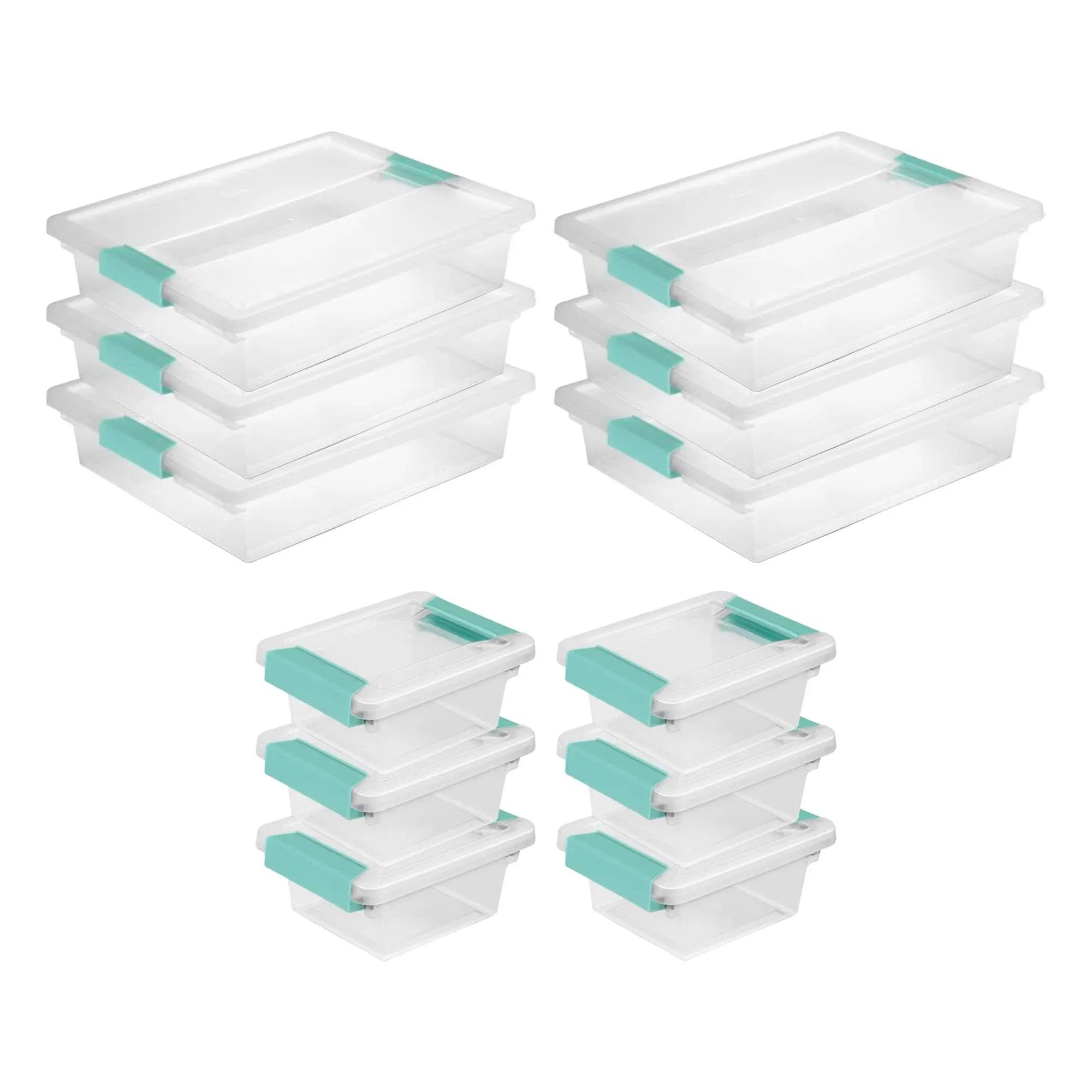 Sterilite Plastic Large Clip Clear, 6 Pack & Mini Clip Storage Box, 6 Pack