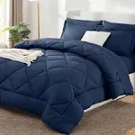 CozyLux Queen Bed in A Bag 7 Pieces Comforter Set with Comforter and Sheets Navy Blue All Season Bedding Sets with Comforter, Pi