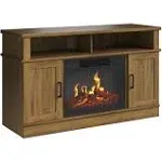 Northwest TV Stand with Electric Fireplace, Storage Cabinet, and Remote (Brown)