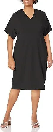 London Times Women's Chic V-Neck Dolman Sleeve Midi Sheath Polished Event Guest of Versatile