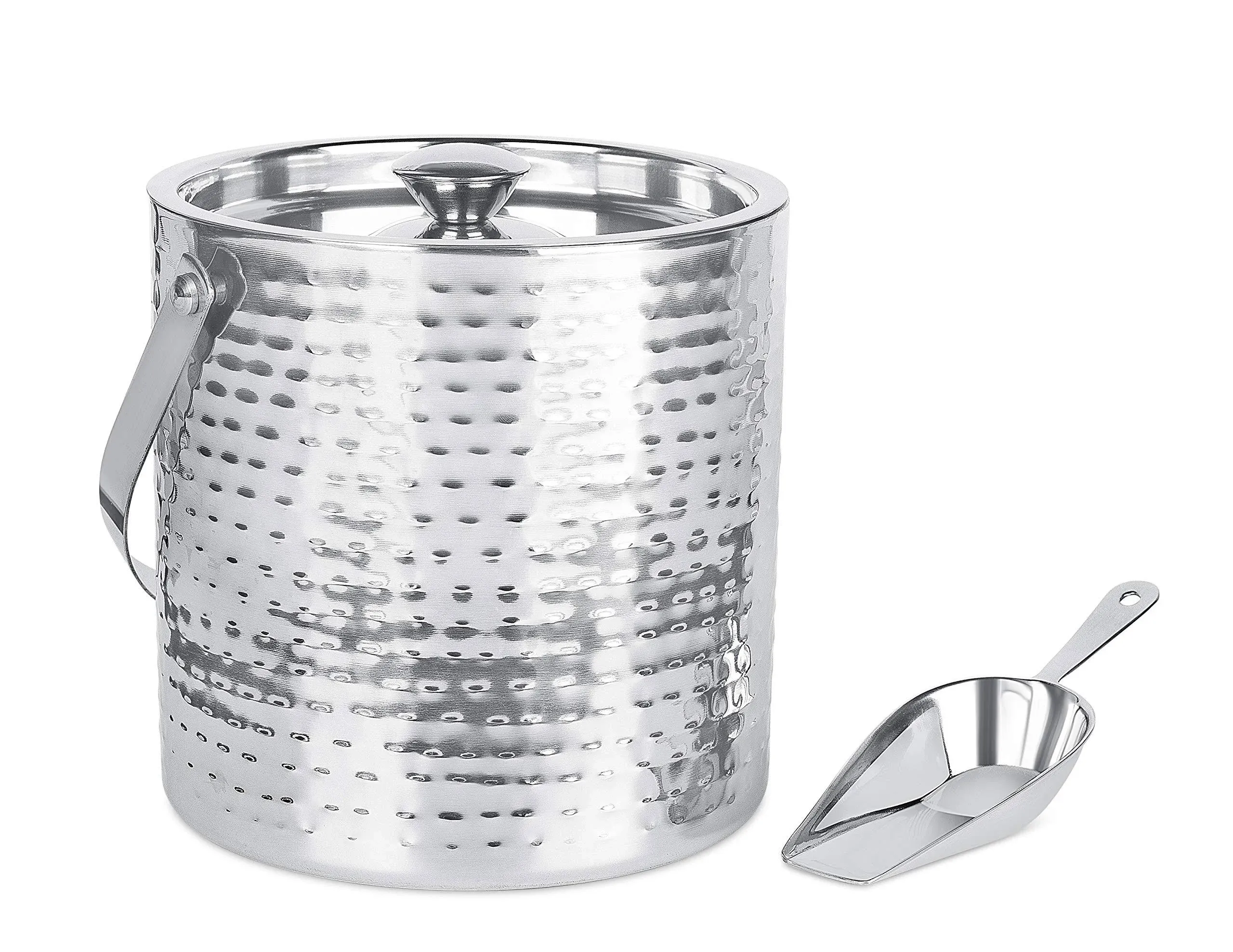 Birdrock Home Ice Bucket with Scoop & Lid - 2.8 Liter Hammered 18/8 Stainless ...