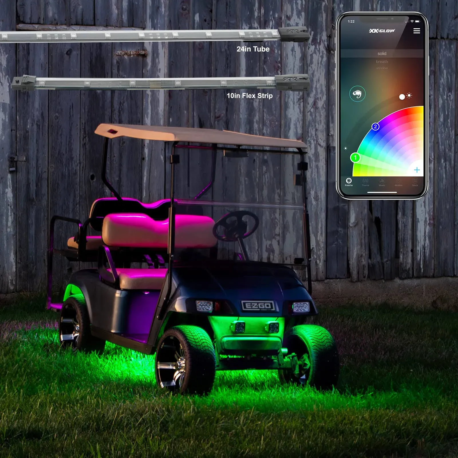 XK Glow LED Golf Cart Accent Light Kits XKchrome Smartphone App