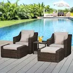 Outsunny 5-Piece PE Rattan Outdoor Patio Armchair Set with 2 Chairs, 2