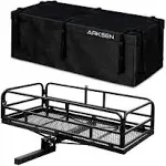 Arksen 60" x 24" x 14" Folding Cargo Rack Carrier with 500D PVC Waterproof Cargo Bag 500 lbs Heavy Duty Capacity 2 inch Receiver Luggage Basket