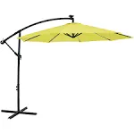 Sunnydaze 10-Foot Cantilever Umbrella with Solar LED Lights - Polyester Shade/Steel Pole - Air Vent and Cross Base - Azure