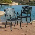 Noble House Black Sand Cast Aluminum Outdoor Chairs (Set of 2)